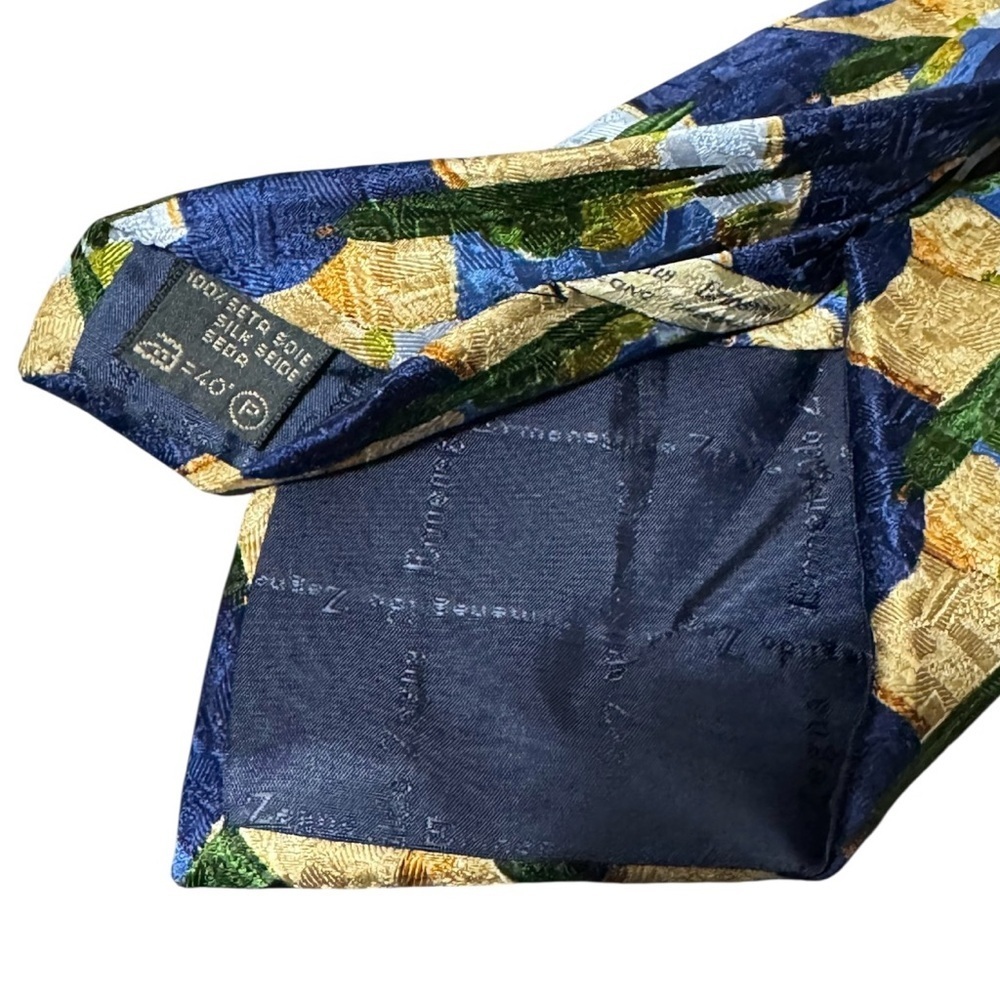Ermenegildo Zegna Menโs Silk Patterned Neck Tie, Blue/ Brown/ Green - Picture 3 of 3